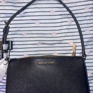 Michael Kors Black Shoulder Bag with Gold Accents